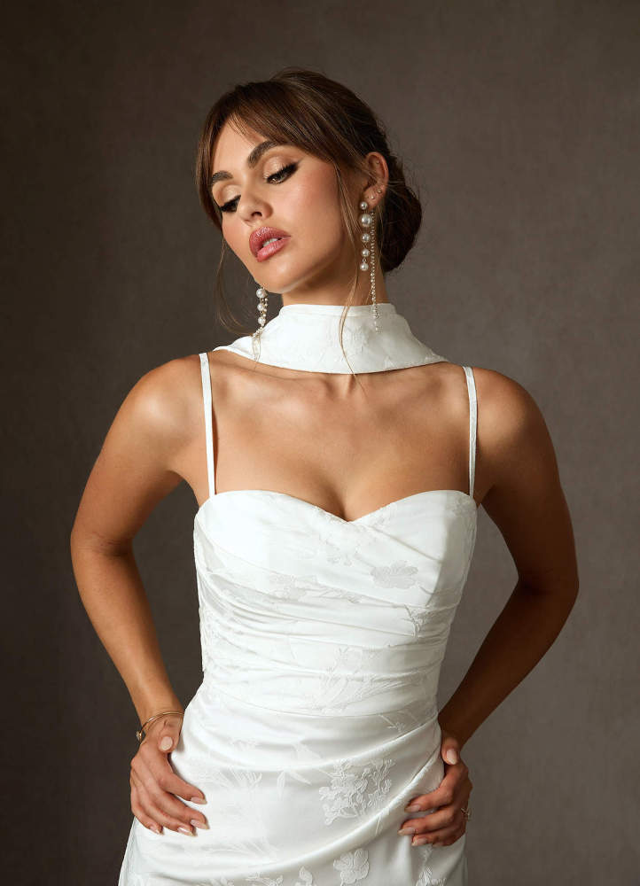 elyessen Keala Diamond White Sheath Strapless Floral Jacquard Dress