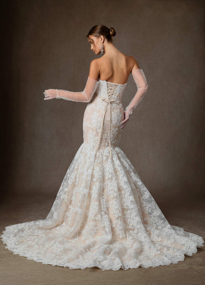 elyessen Janice Diamond White Mermaid Strapless Lace Dress