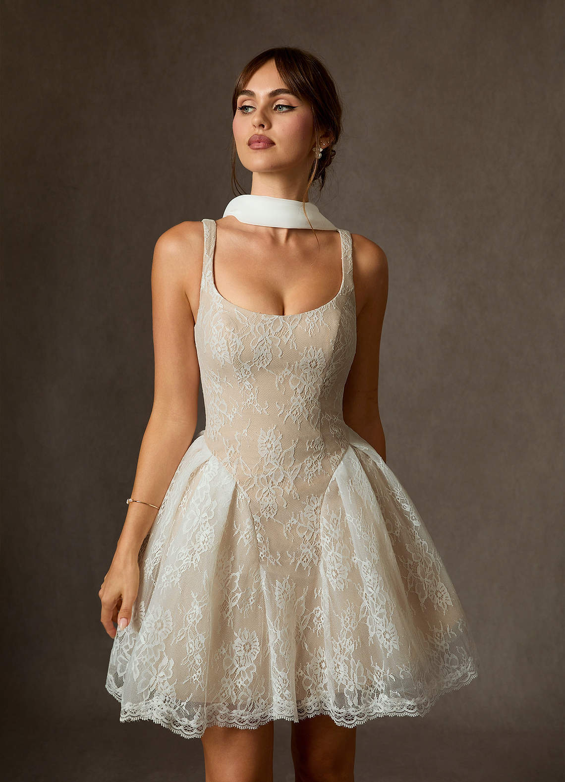 elyessen Two-Piece Diamond White A-Line Lace Dress