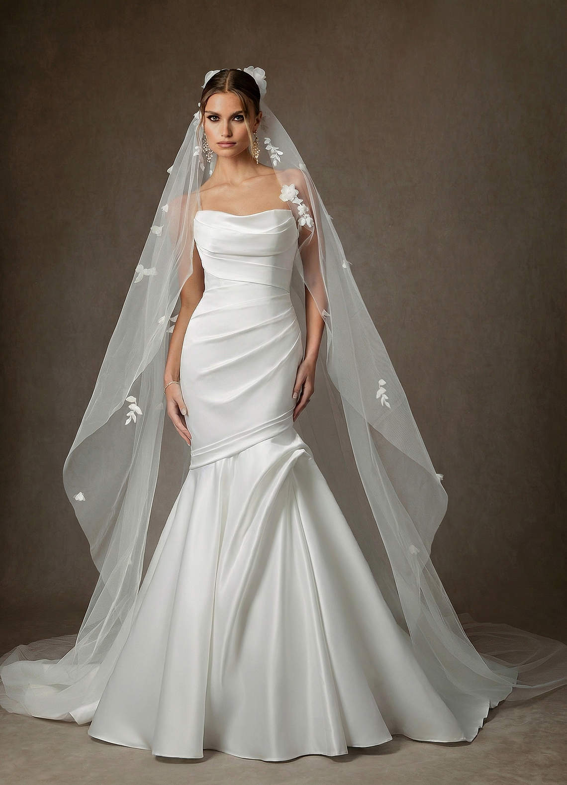 elyessen Abelia Diamond White Mermaid Strapless Satin Dress