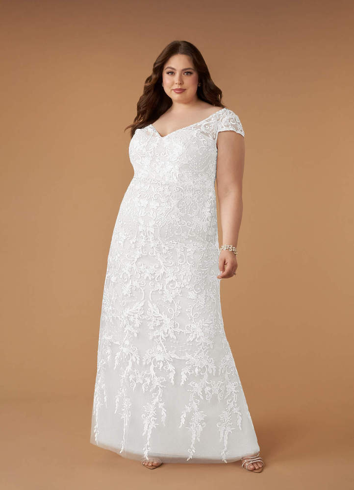 elyessen Devonna Diamond White Sheath V-Neck Sequins Lace Dress