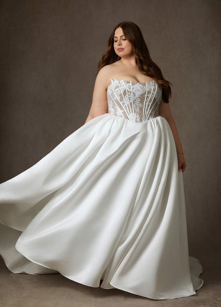 elyessen  Diamond White Ball-Gown Strapless Lace Dress