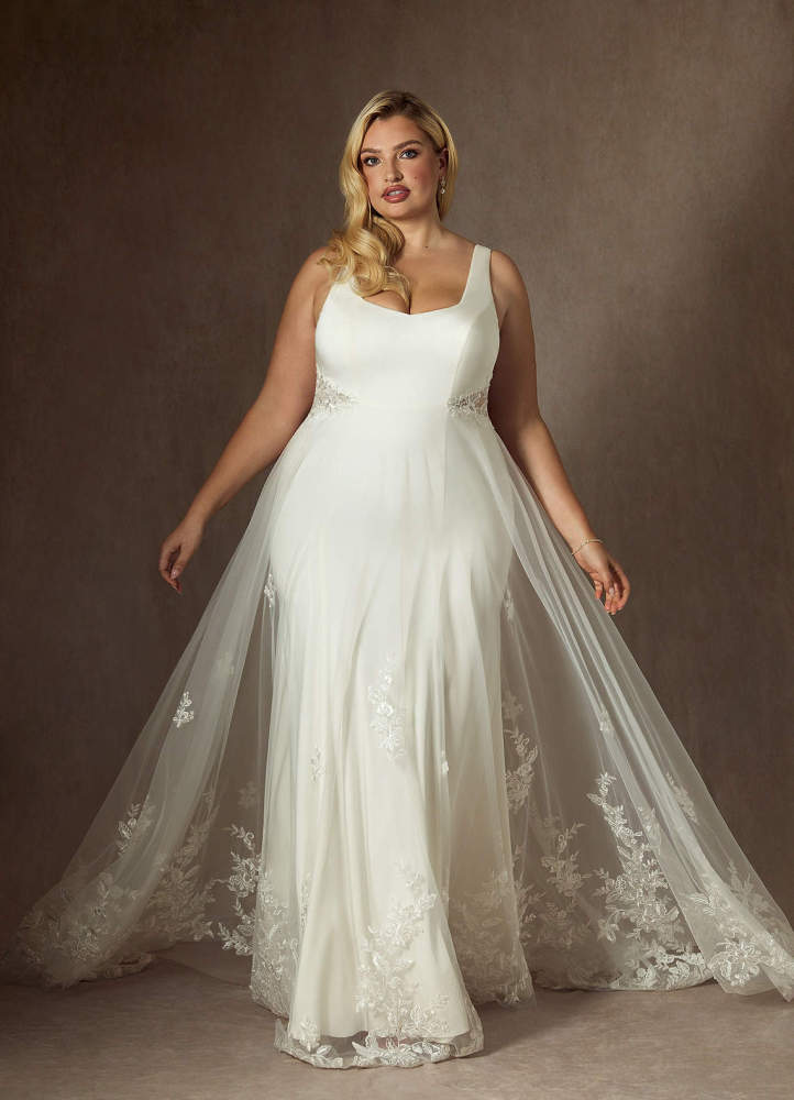 elyessen Diamond White A-Line Sequins Crepe Back Satin Dress