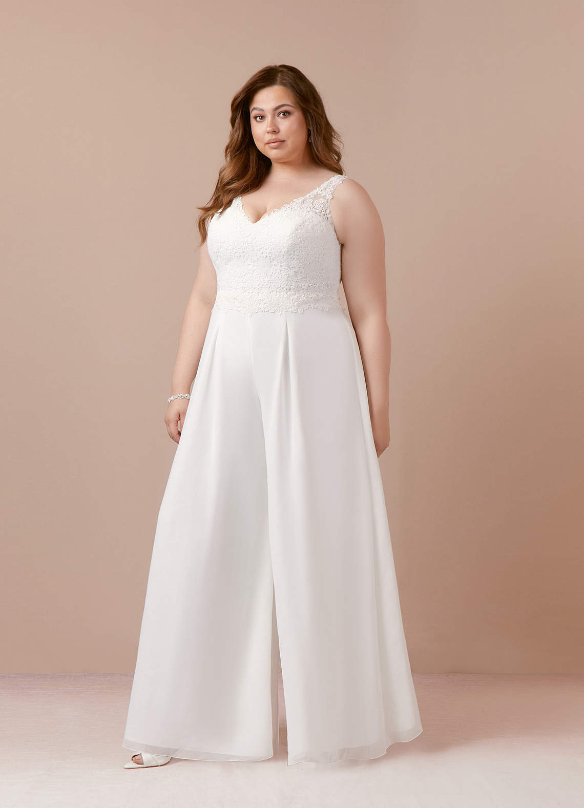 elyessen Florine Diamond White Pant Styles V-Neck Lace Chiffon Dress