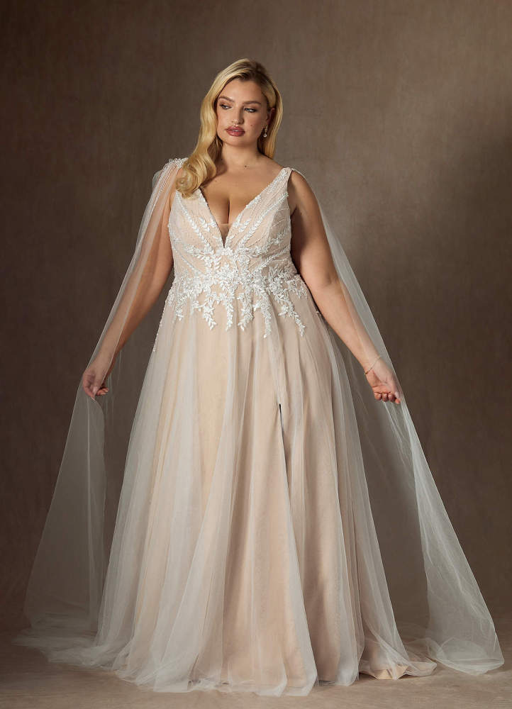 elyessen Goddess Two-Piece Diamond White A-Line V-Neck Sequins Tulle Dress