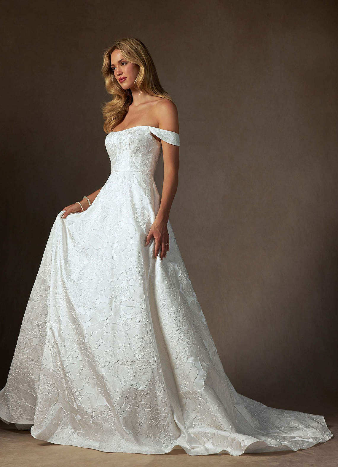 elyessen Diamond White Ball-Gown Strapless Floral Jacquard Dress