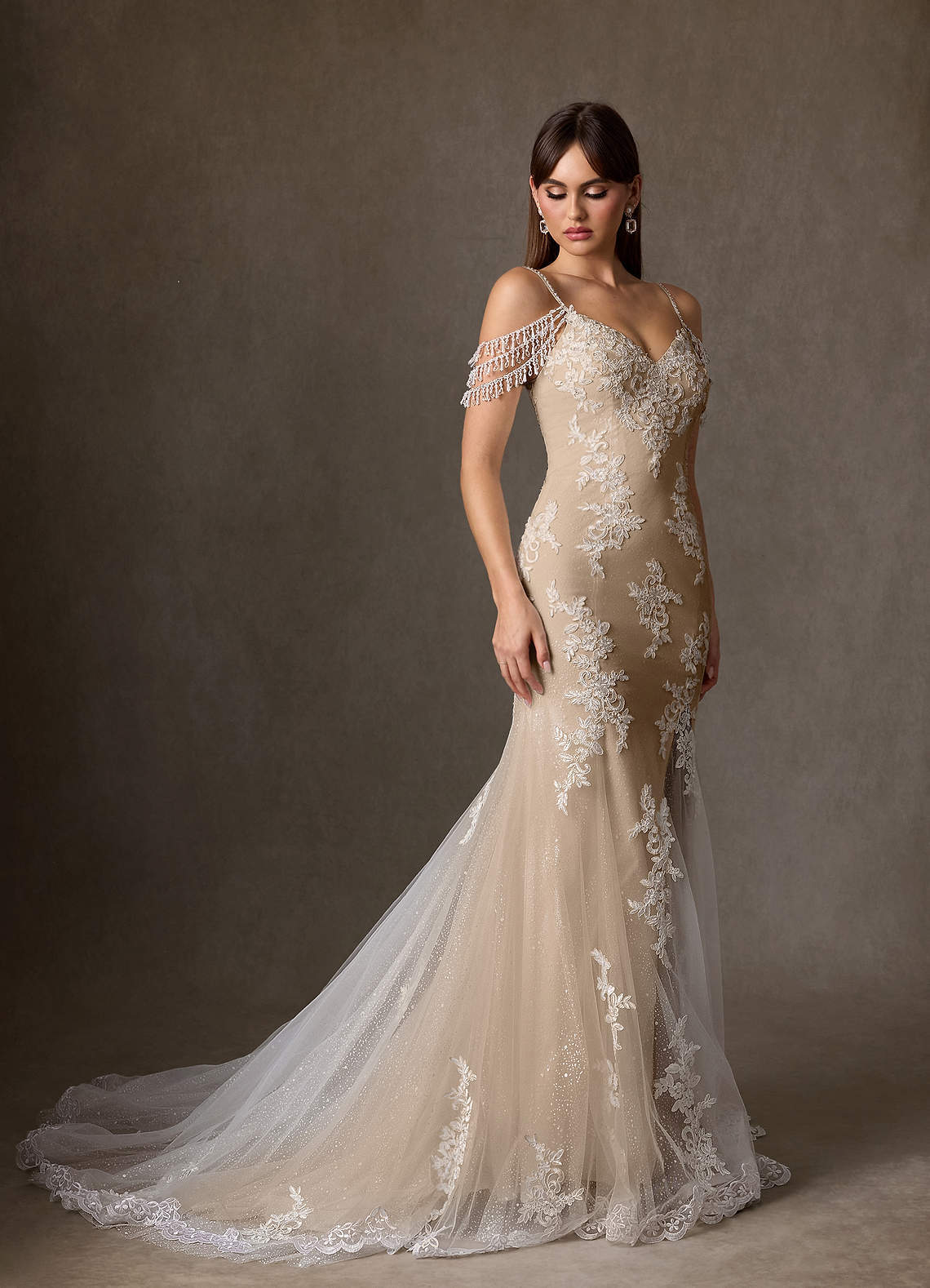 elyessen  Diamond White Mermaid Sequins Tulle Dress
