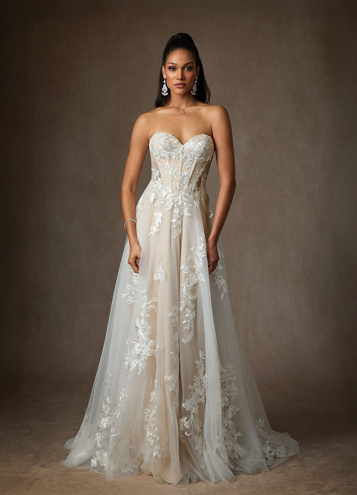 elyessen  Diamond White A-Line Sequins Tulle Dress