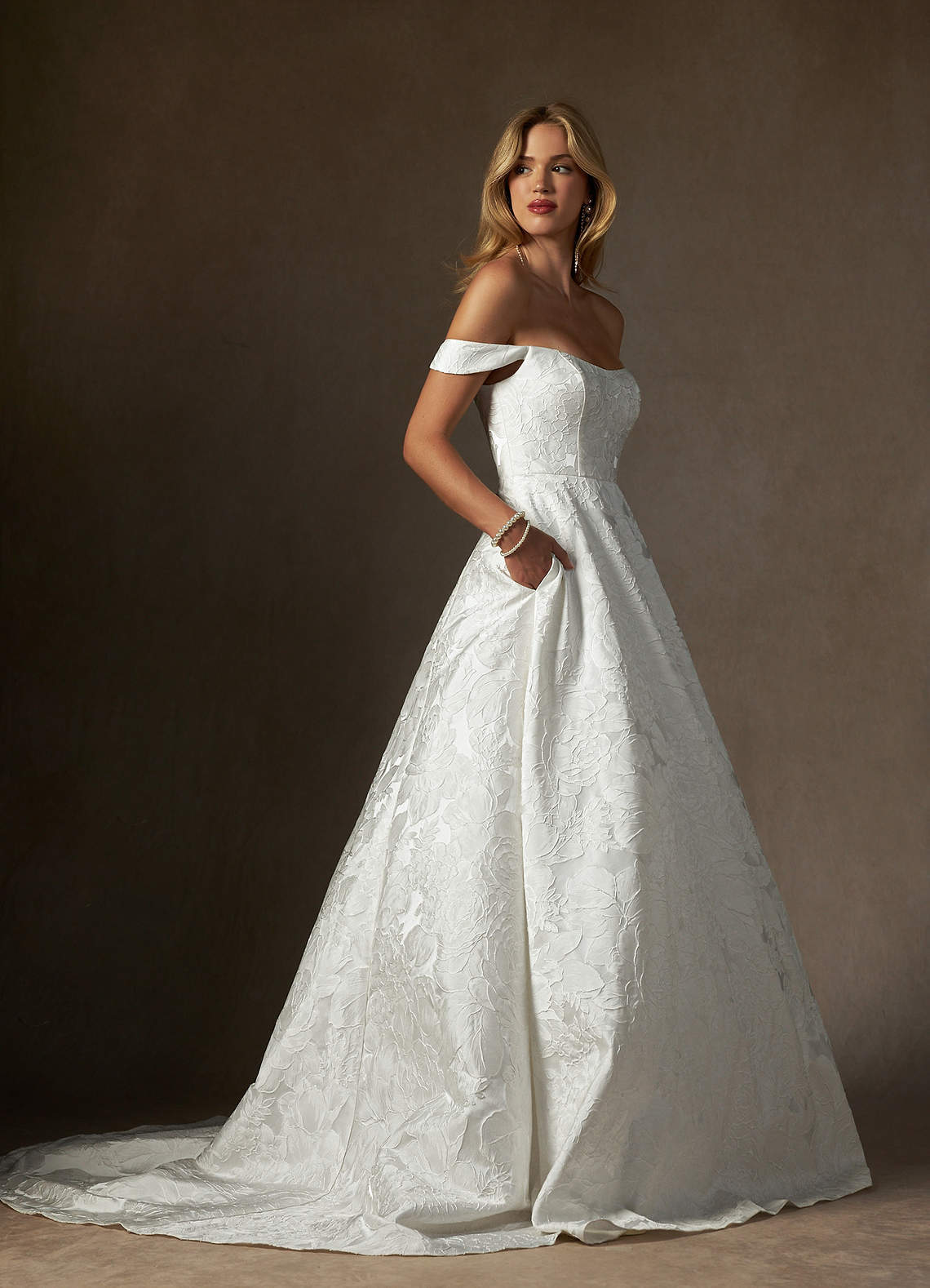 elyessen Amaya Diamond White Ball-Gown Strapless Floral Jacquard Dress