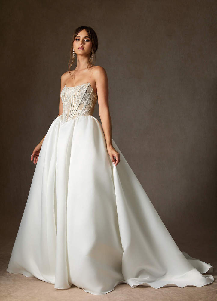 elyessen  Diamond White Ball-Gown Strapless Lace Dress