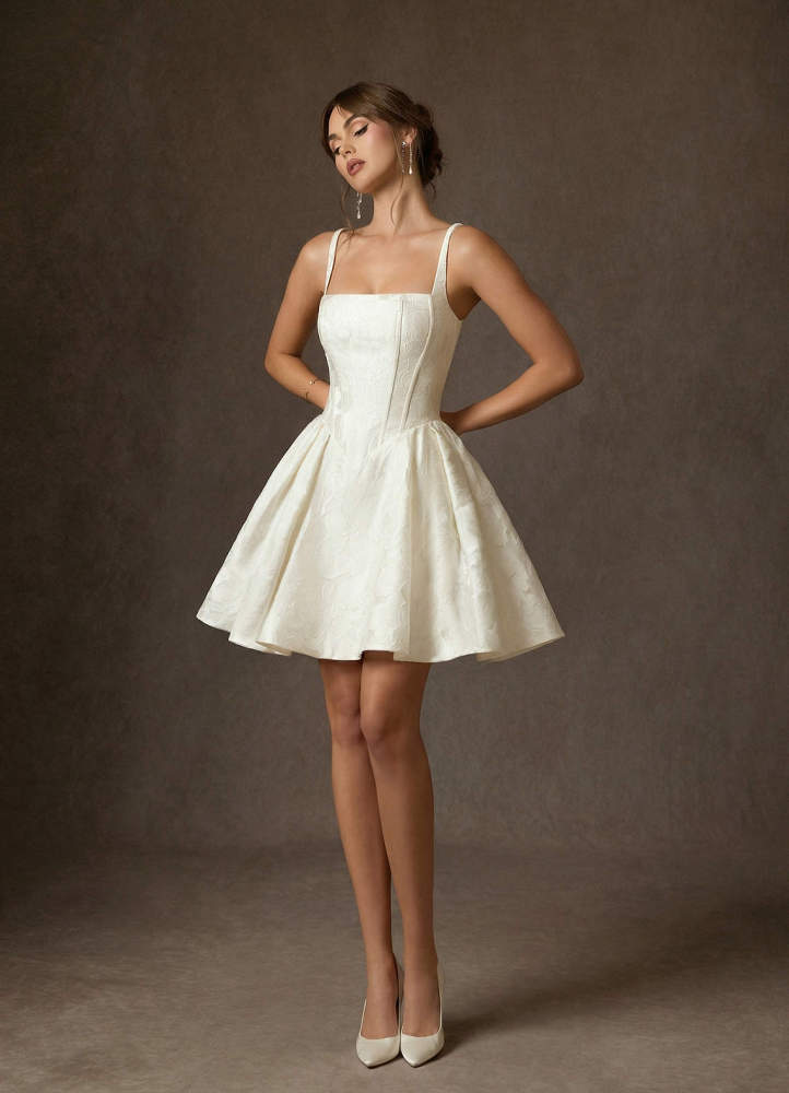 elyessen Daisley Antique White A-Line with Pockets Floral Jacquard Dress