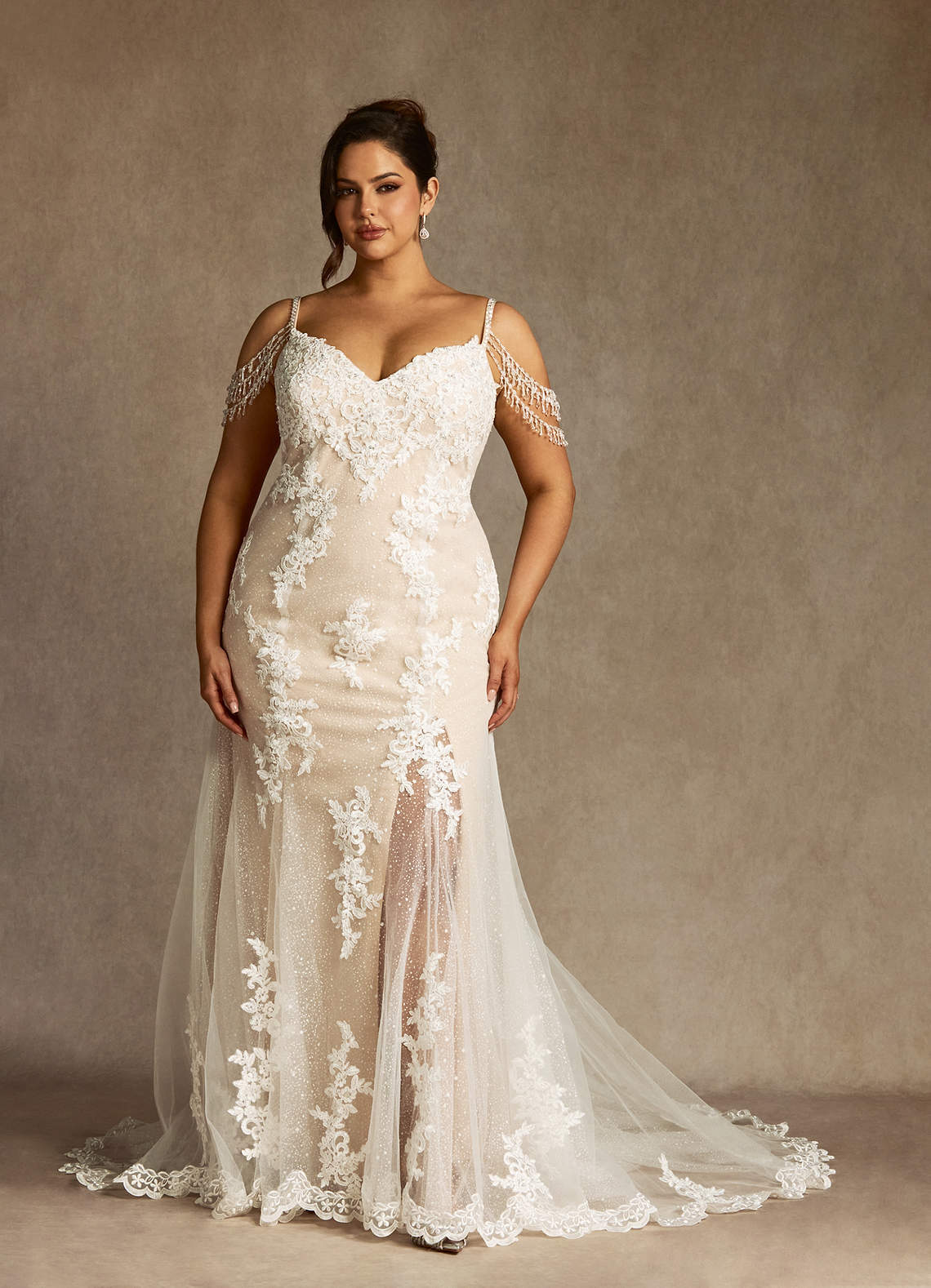 elyessen  Diamond White Mermaid Sequins Tulle Dress
