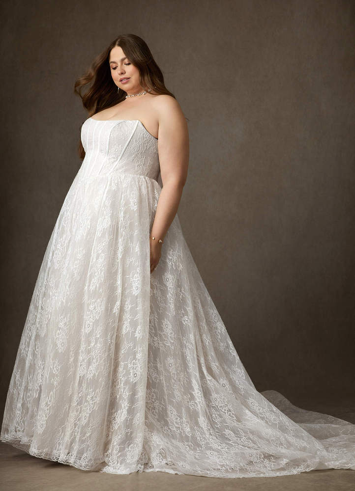 elyessen Demetria Diamond White Ball-Gown Strapless Lace Dress