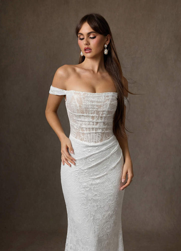 elyessen Idalis Diamond White Mermaid Lace Dress
