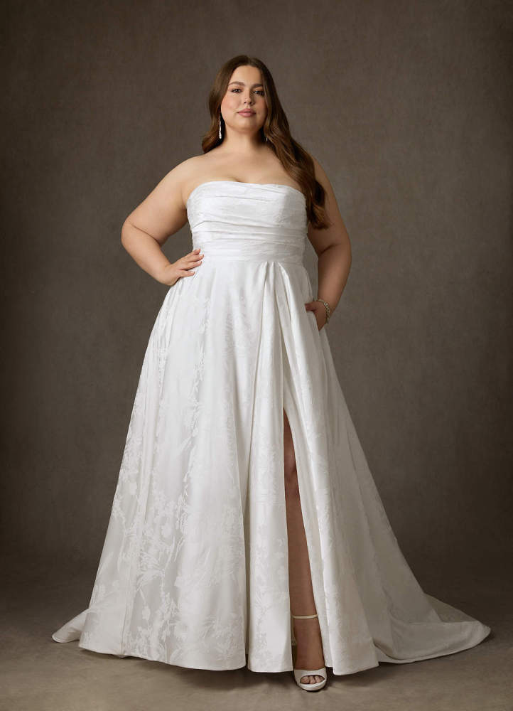 elyessen Daliah Diamond White A-Line Strapless Floral Jacquard Dress