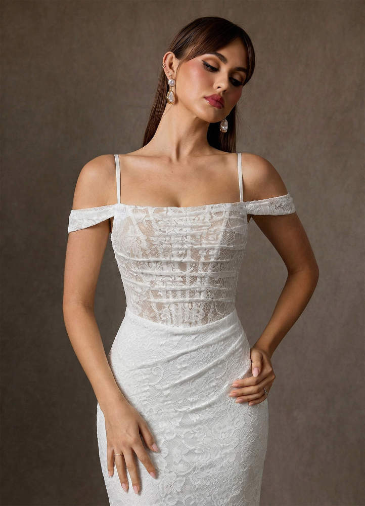 elyessen  Diamond White Mermaid Lace Dress