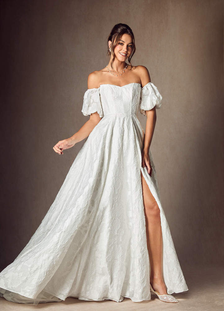 elyessen Gladiola Diamond White Ball-Gown Sweetheart Neckline Floral Burnout Jacquard Dress