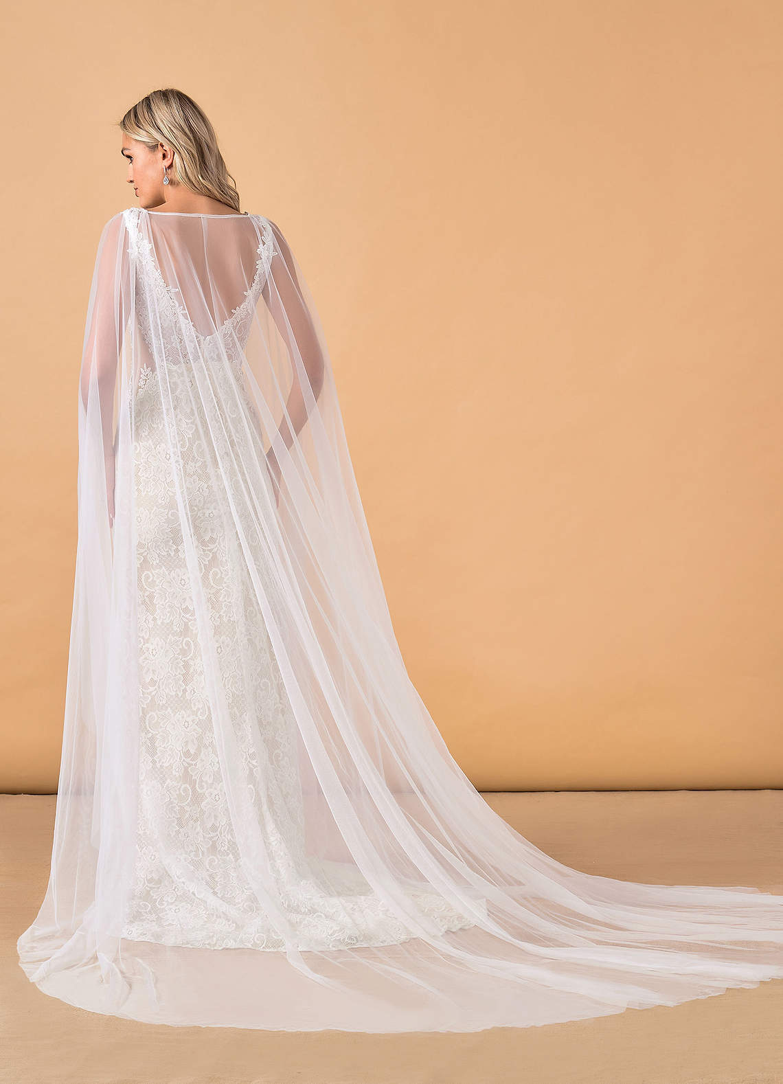 elyessen  Diamond White Champagne Mermaid V-Neck Lace Tulle Dress