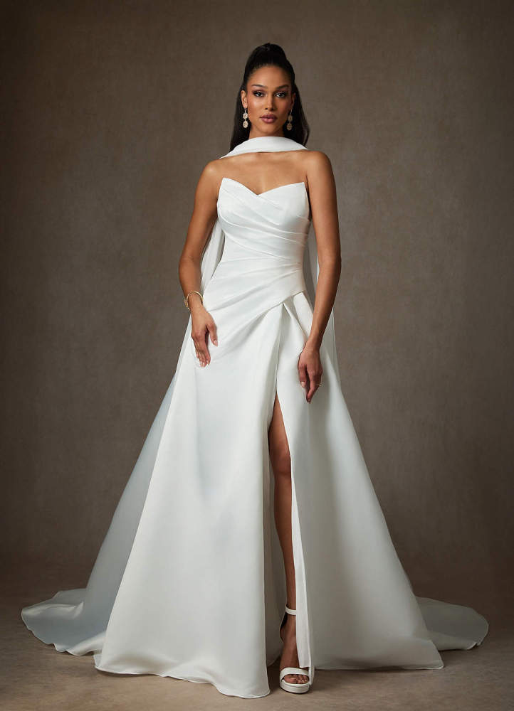 elyessen Adimaris Two-Piece Diamond White A-Line Satin Dress