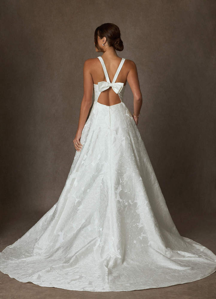 elyessen Olivette Diamond White Ball-Gown Strap Floral Jacquard Dress