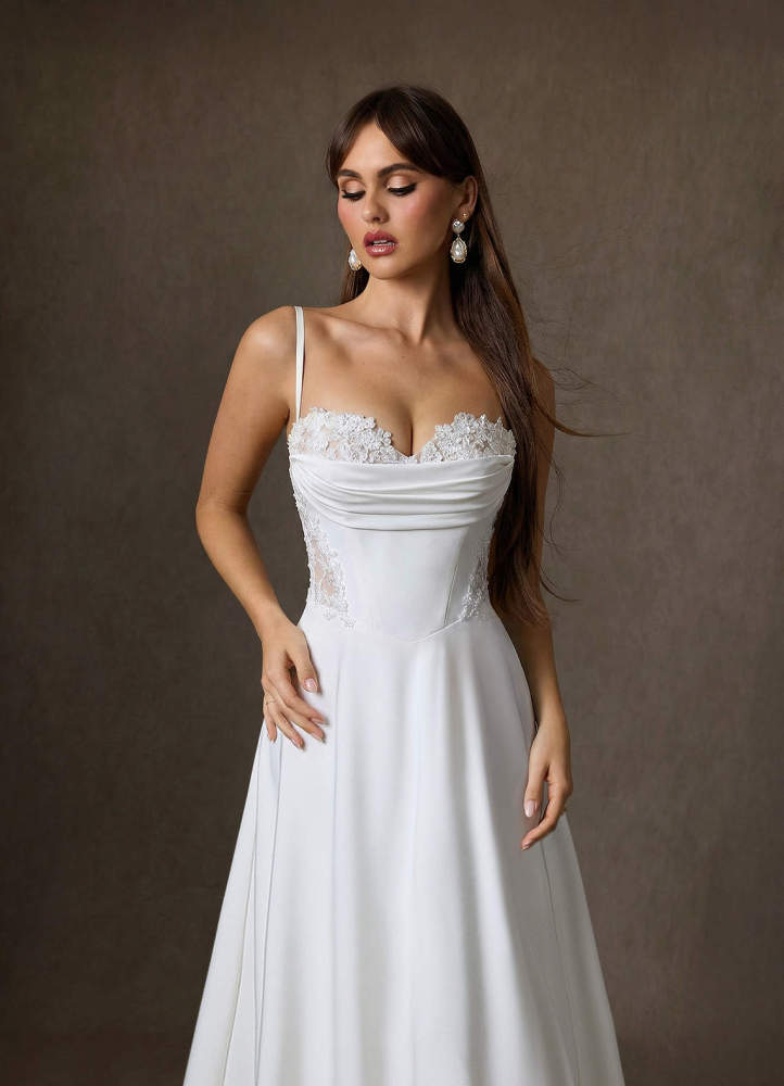 elyessen  Diamond White A-Line Sweetheart Neckline Crepe Back Satin Dress