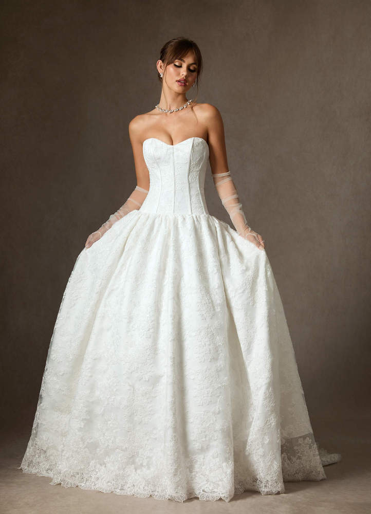 elyessen Giselle Diamond White Ball-Gown Strapless Lace Dress