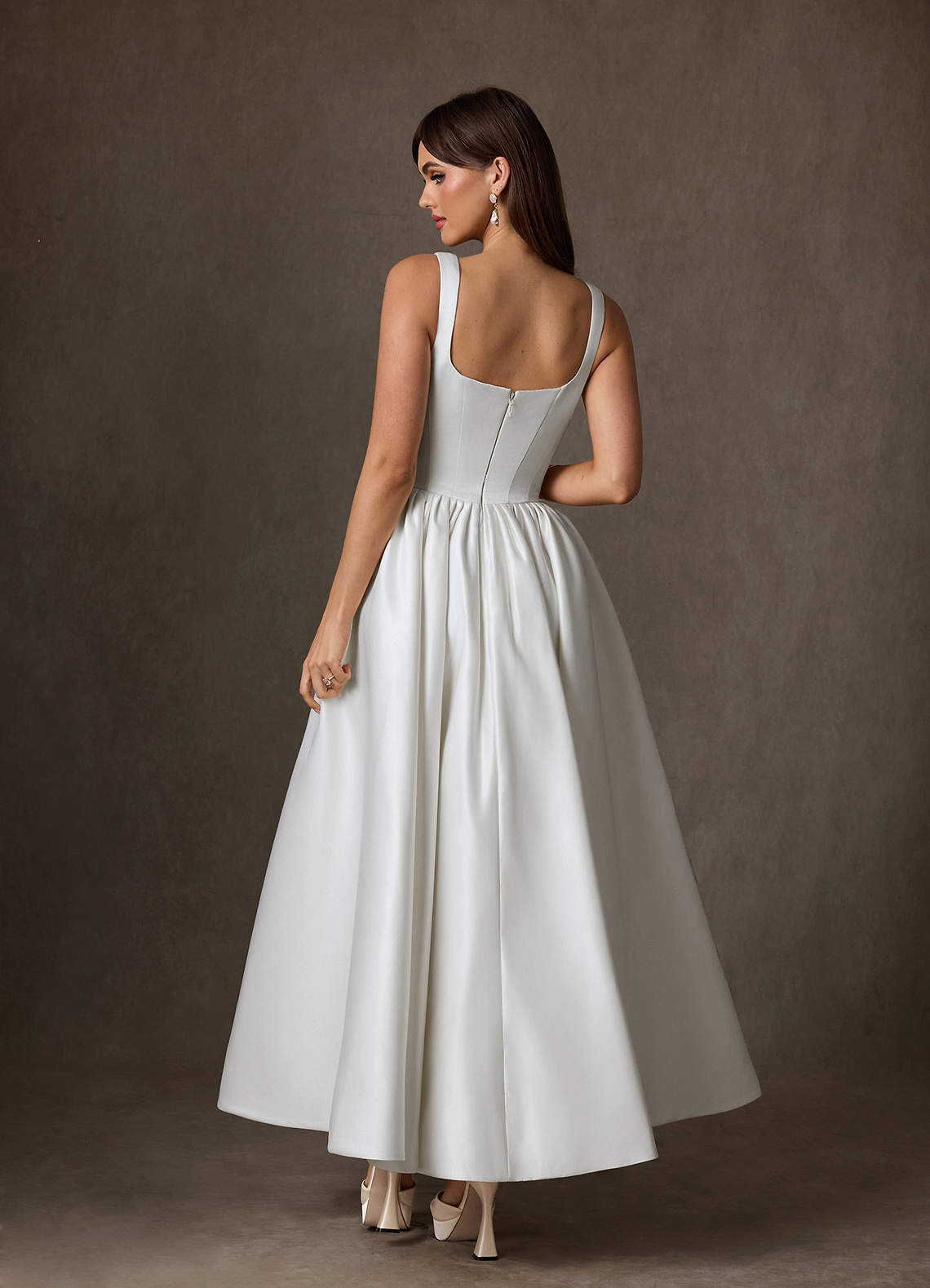 elyessen Verina Diamond White A-Line with Pockets Satin Dress