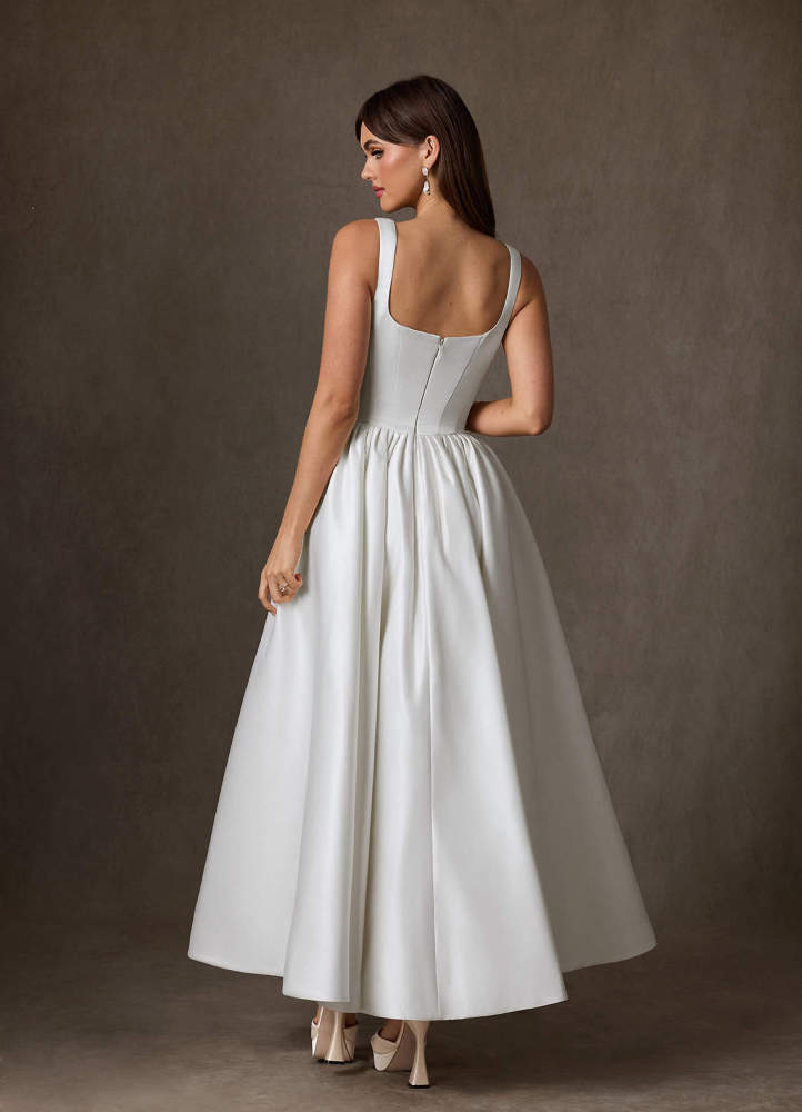 elyessen Verina Diamond White A-Line with Pockets Satin Dress