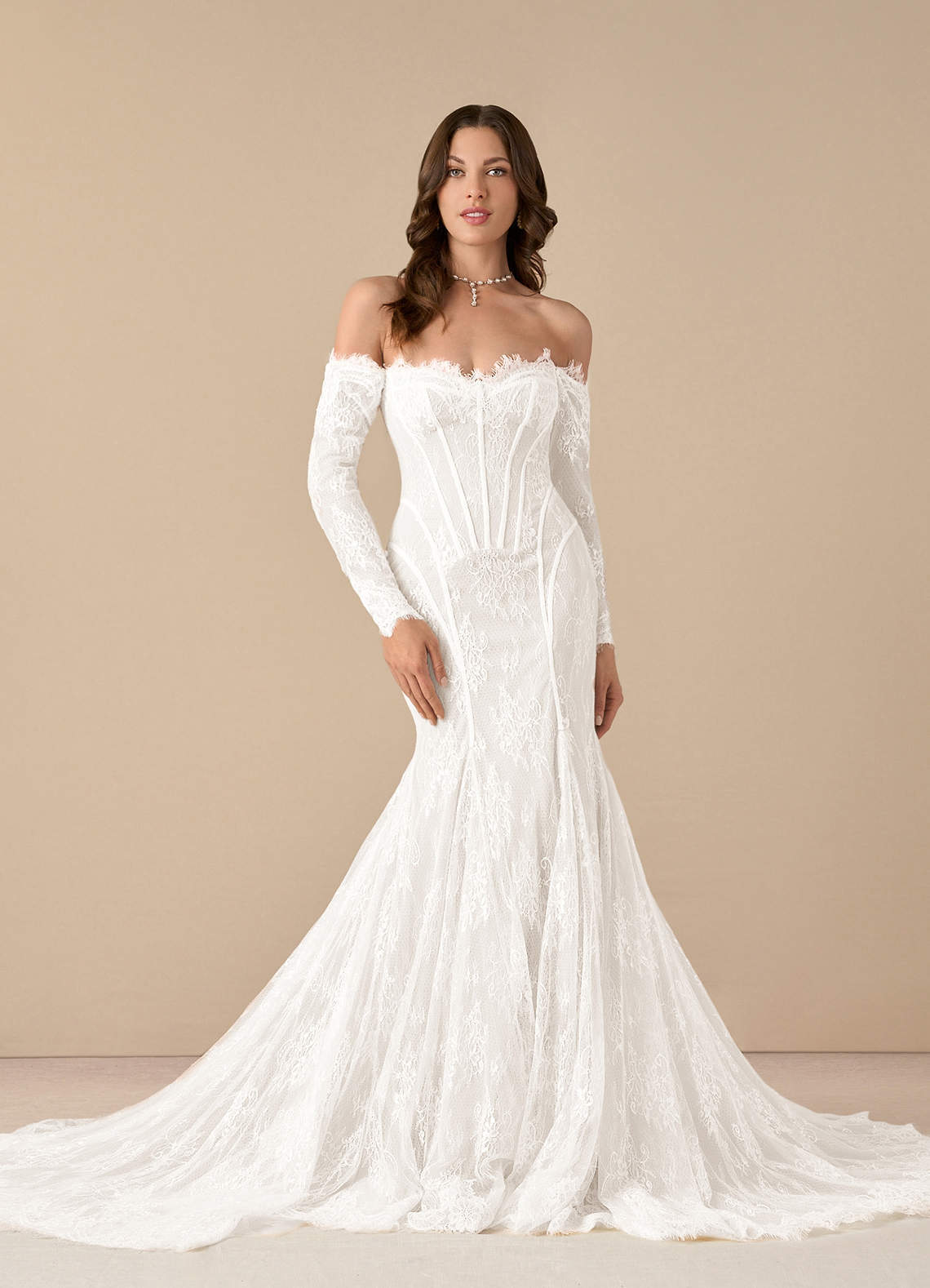 elyessen Katherine Diamond White Mermaid Off the Shoulder Tulle Dress