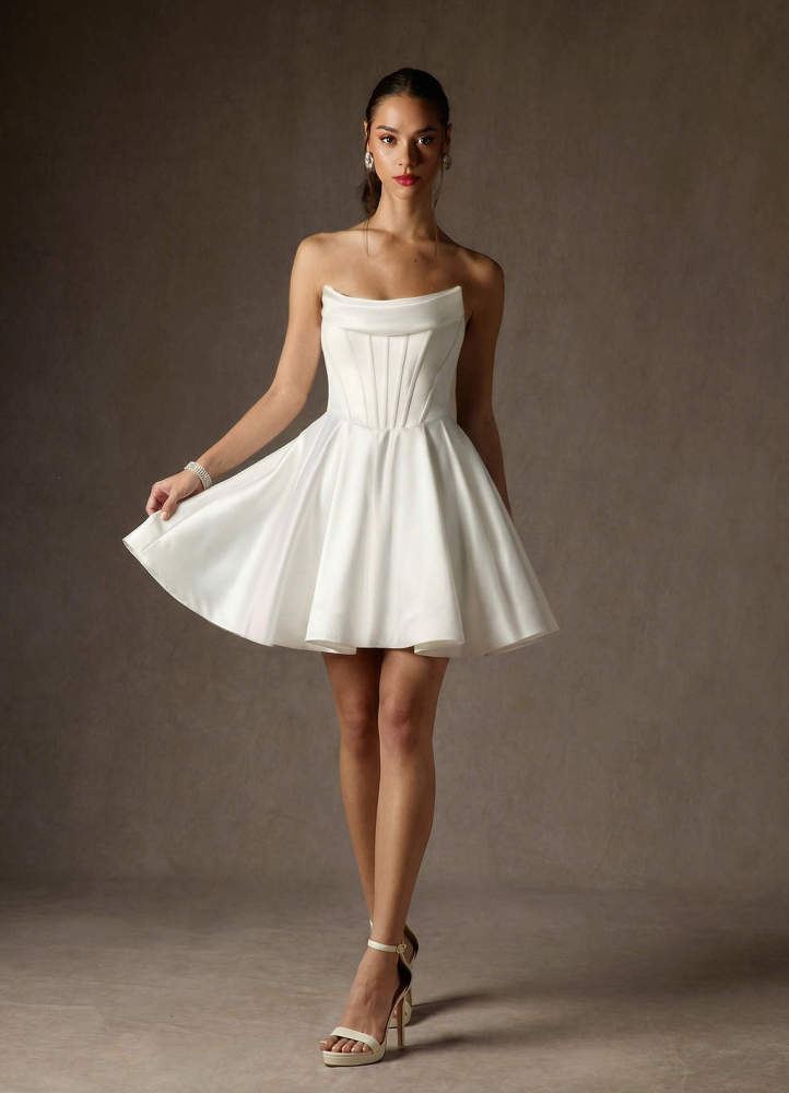 elyessen Kadison Diamond White A-Line Strapless Satin Dress