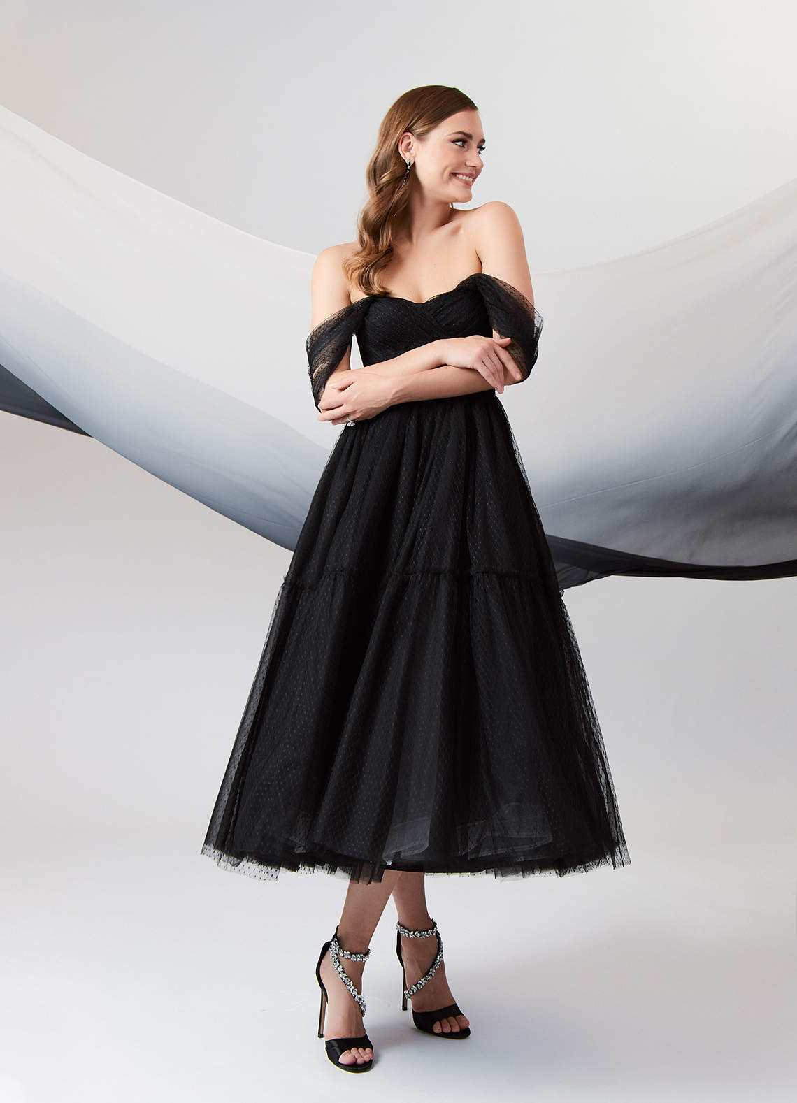 elyessen Vienna Diamond White Champagne A-Line Off-The-Shouler Tulle Dress