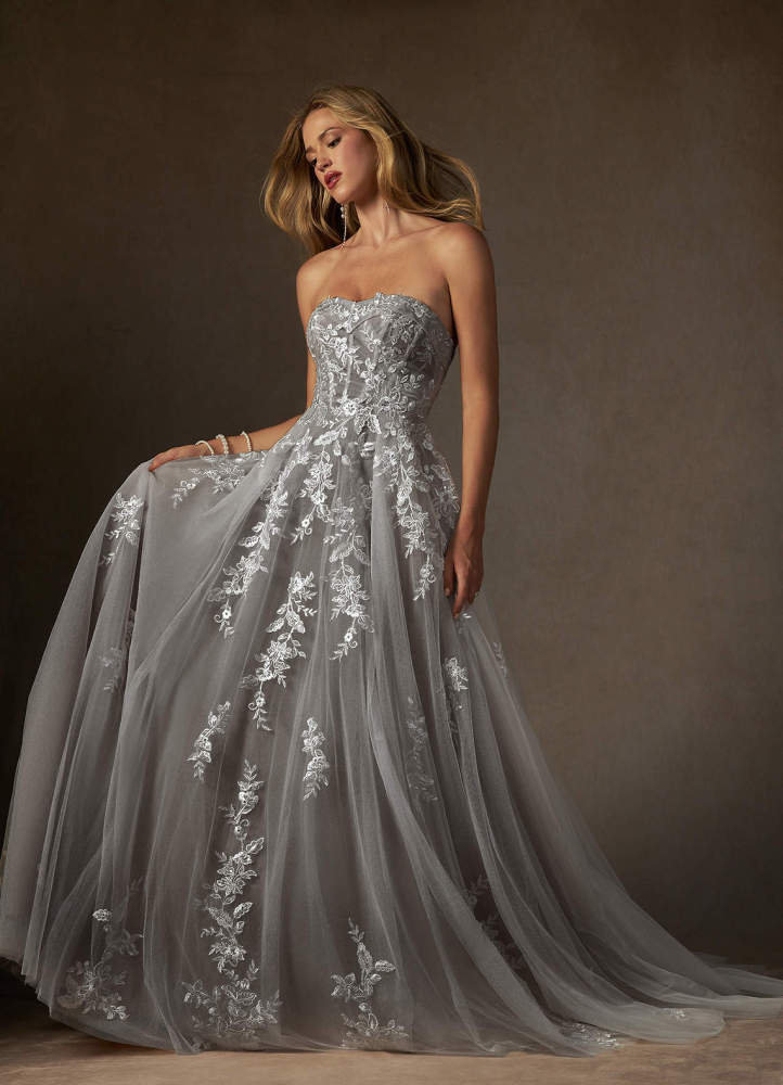 elyessen  Diamond White Ball-Gown Strapless Lace Dress