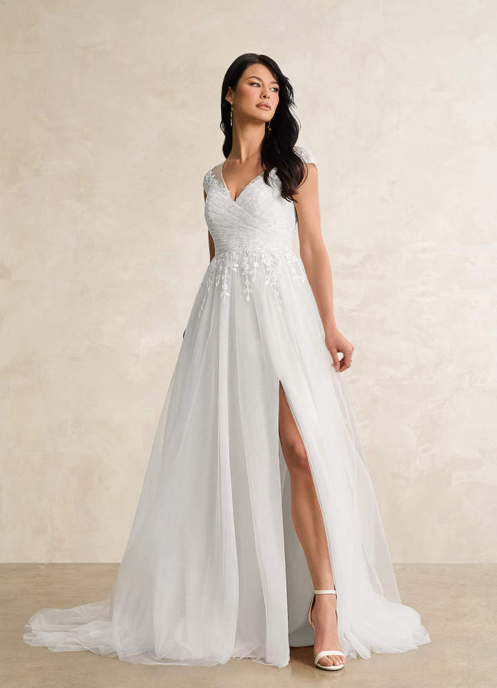 elyessen Bellisima Diamond White A-Line V-Neck Tulle Dress