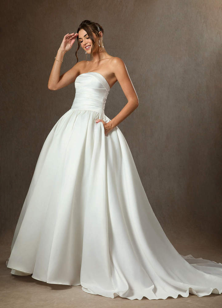 elyessen Lucinda Diamond White Ball-Gown Strapless Matte Satin Dress