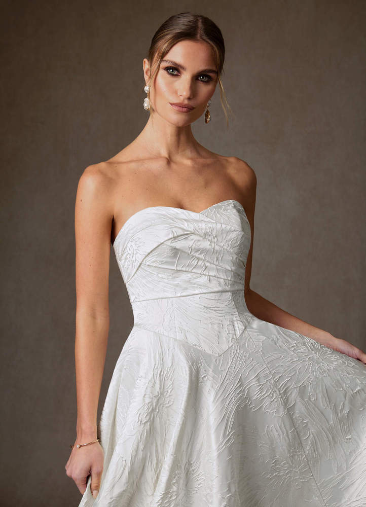 elyessen Tallulah Diamond White A-Line Strapless Floral Jacquard Dress