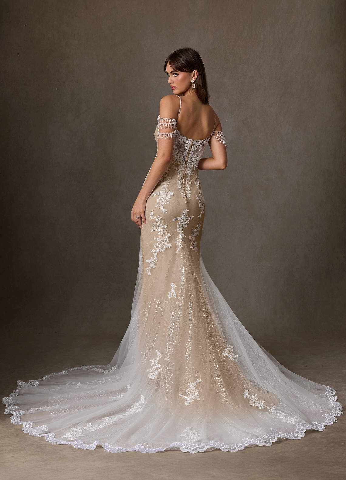 elyessen  Diamond White Mermaid Sequins Tulle Dress
