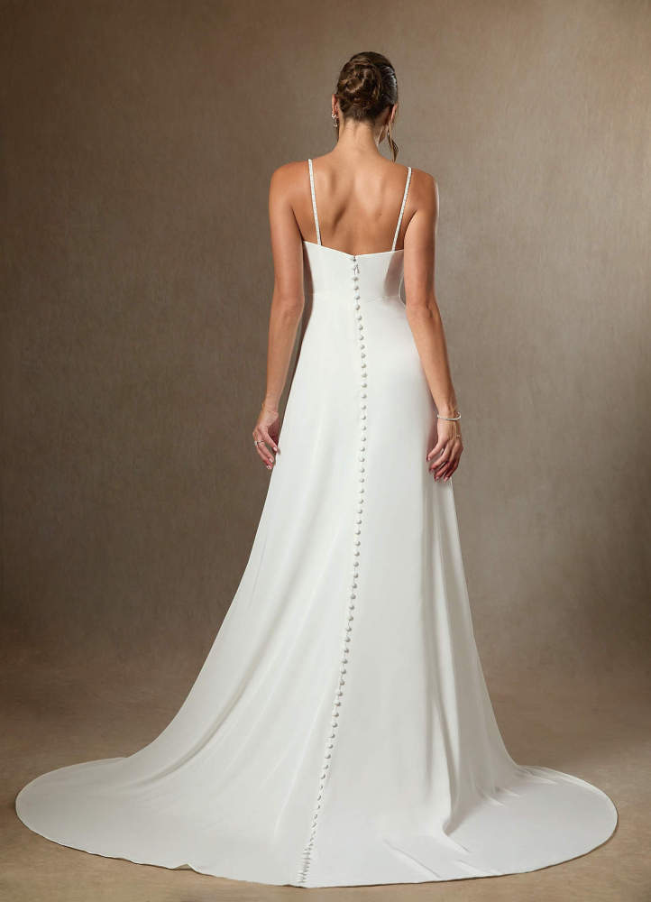 elyessen Shiv Diamond White A-Line Beaded Crepe Back Satin Dress