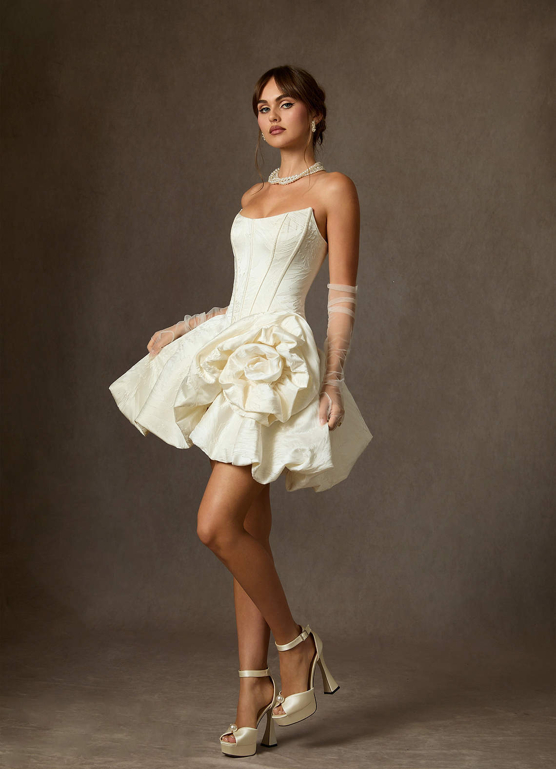 elyessen Kloe Two-Piece Diamond White Ball-Gown Strapless Floral Jacquard Dress