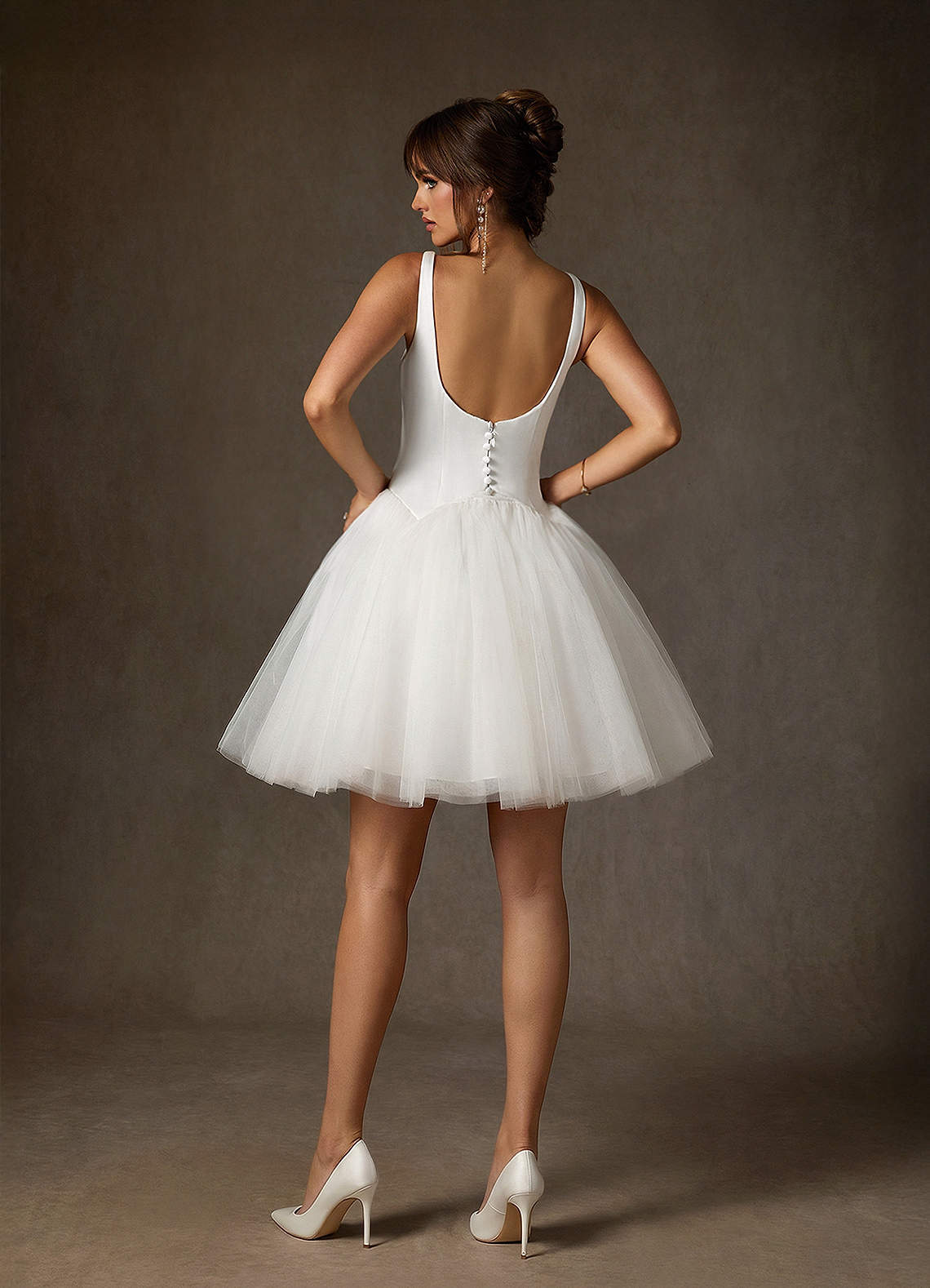 elyessen Annora Diamond White A-Line Square Neckline Tulle Dress