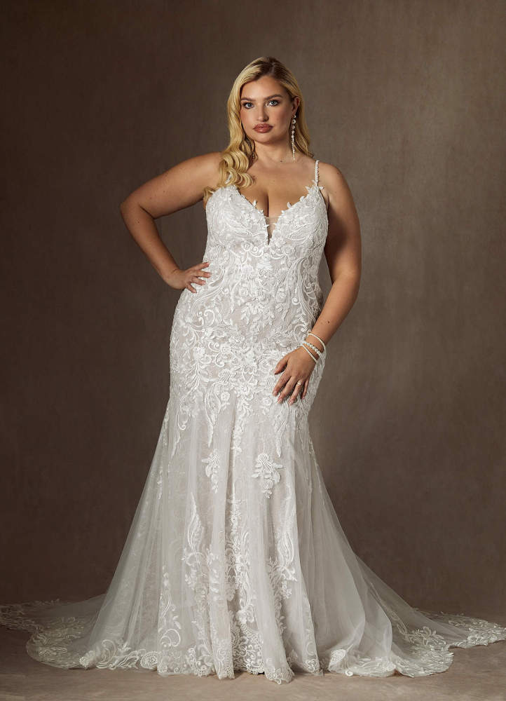 elyessen Camlynn Diamond White Mermaid V-Neck Sequins Tulle Dress