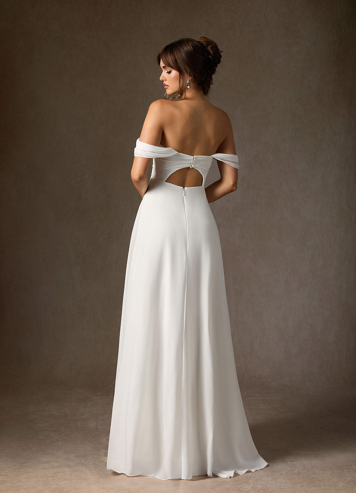 elyessen Ava Stretch Diamond White A-Line Off the Shoulder Stretch Chiffon Dress