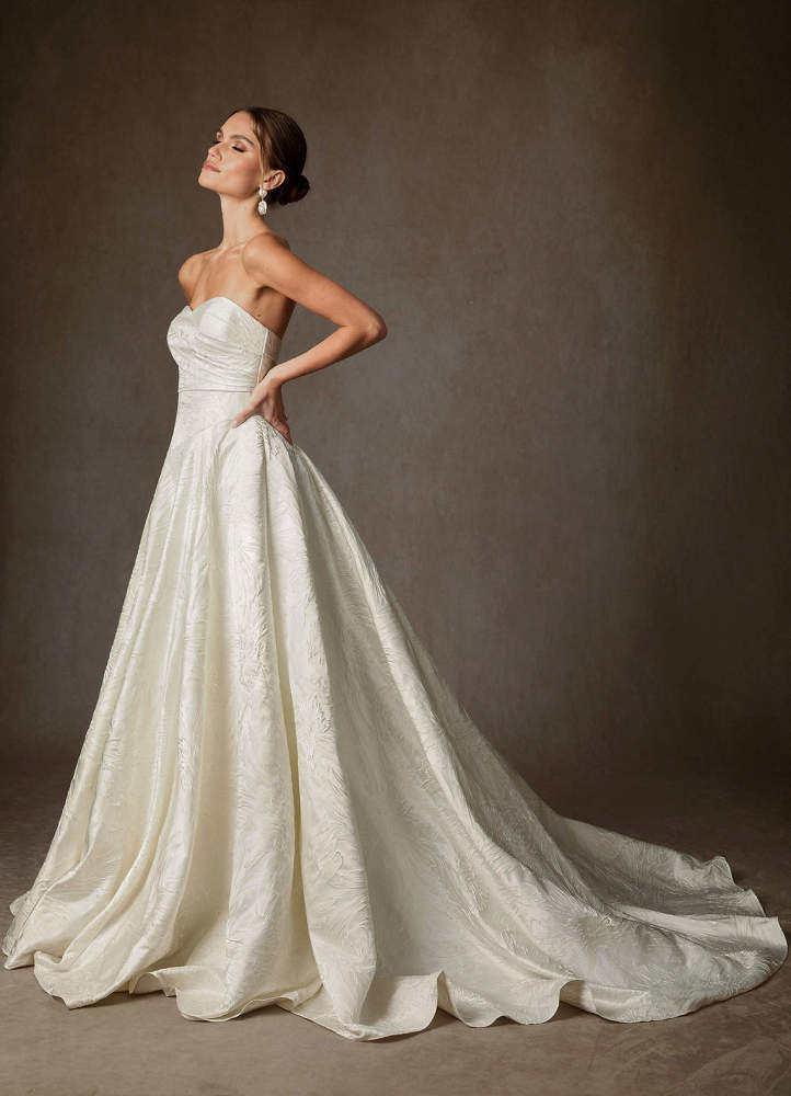 elyessen Tallulah Diamond White A-Line Strapless Floral Jacquard Dress