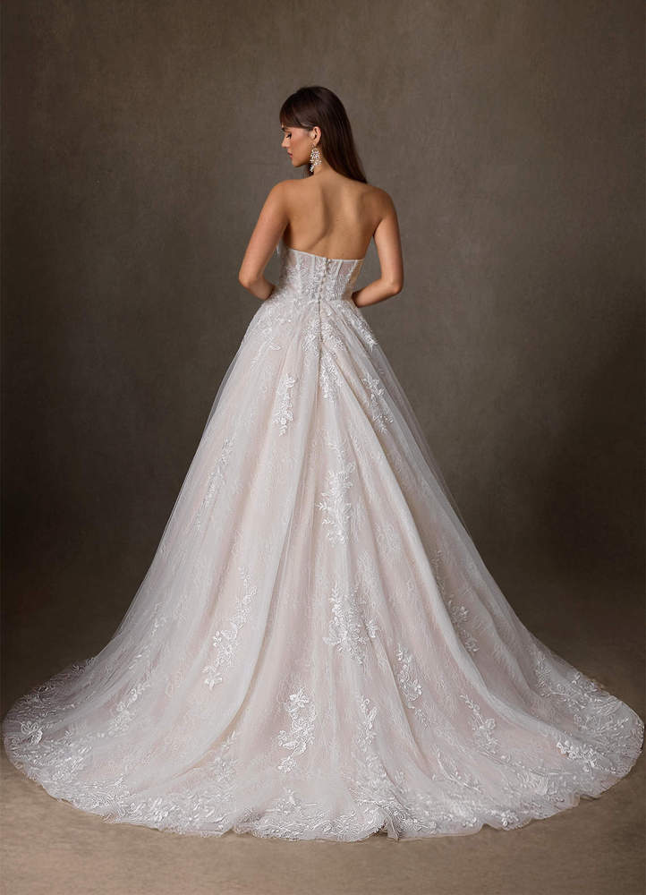elyessen Two-Piece Diamond White Ball-Gown Strapless Lace Dress