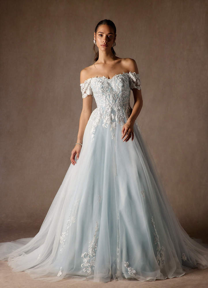 elyessen  Diamond White Ball-Gown Off the Shoulder Tulle Dress