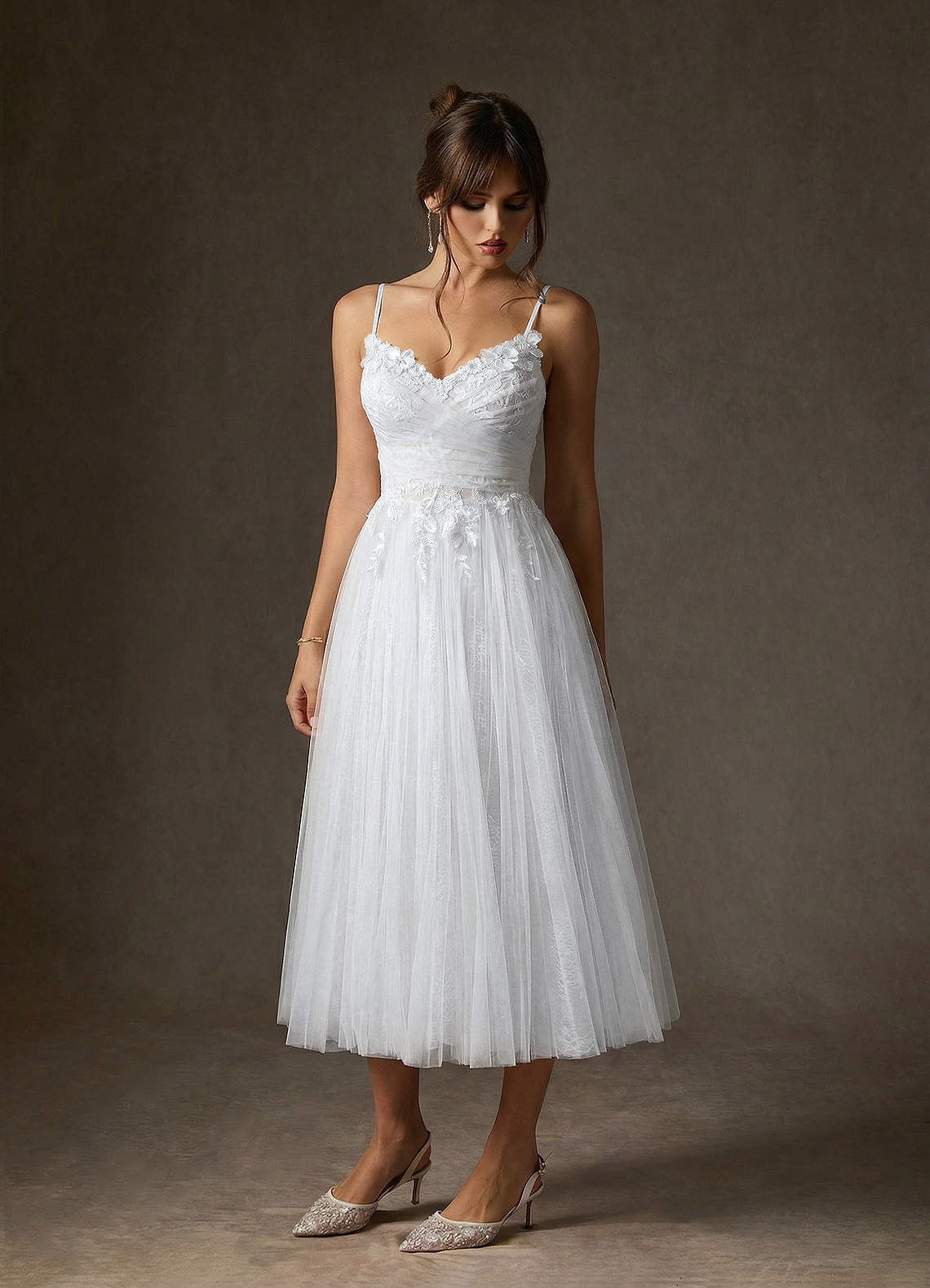 elyessen Zenia Diamond White Champagne A-Line Tulle Dress