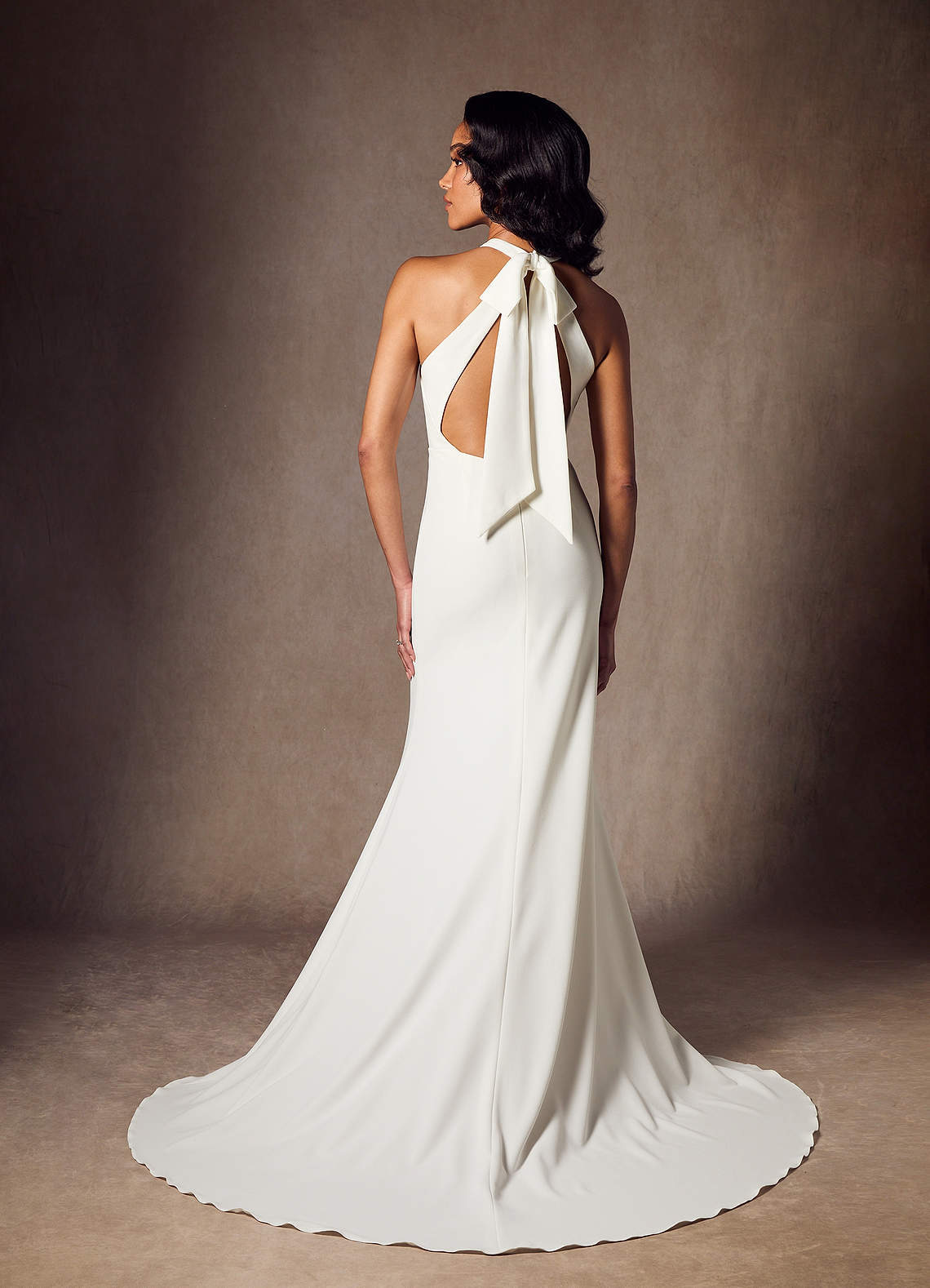 elyessen Aerith Stretch Diamond White Sheath Bow Stretch Crepe Dress
