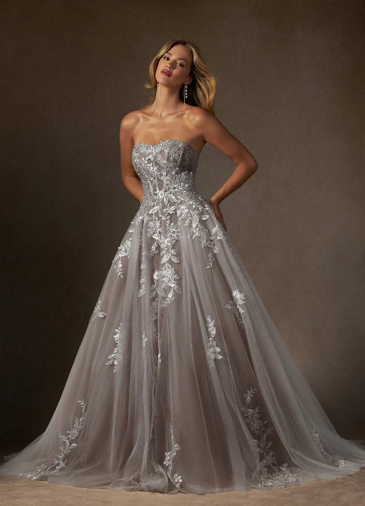 elyessen  Diamond White Ball-Gown Strapless Lace Dress