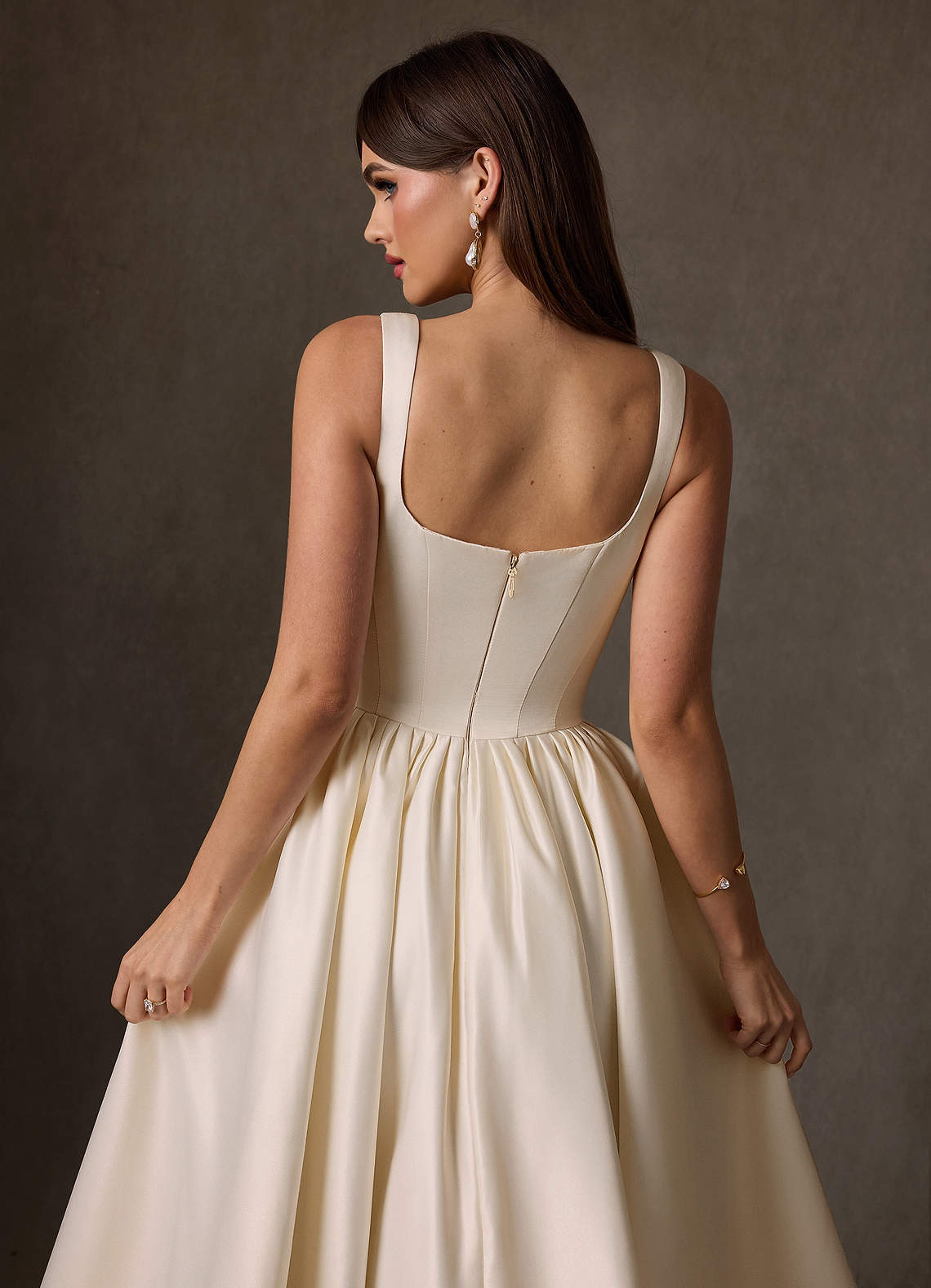 elyessen  Diamond White A-Line with Pockets Satin Dress