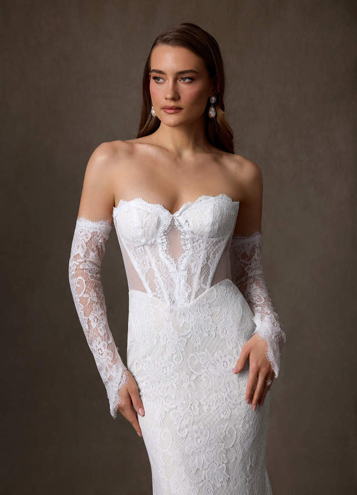 elyessen Issa Diamond White Sheath Strapless Lace Dress