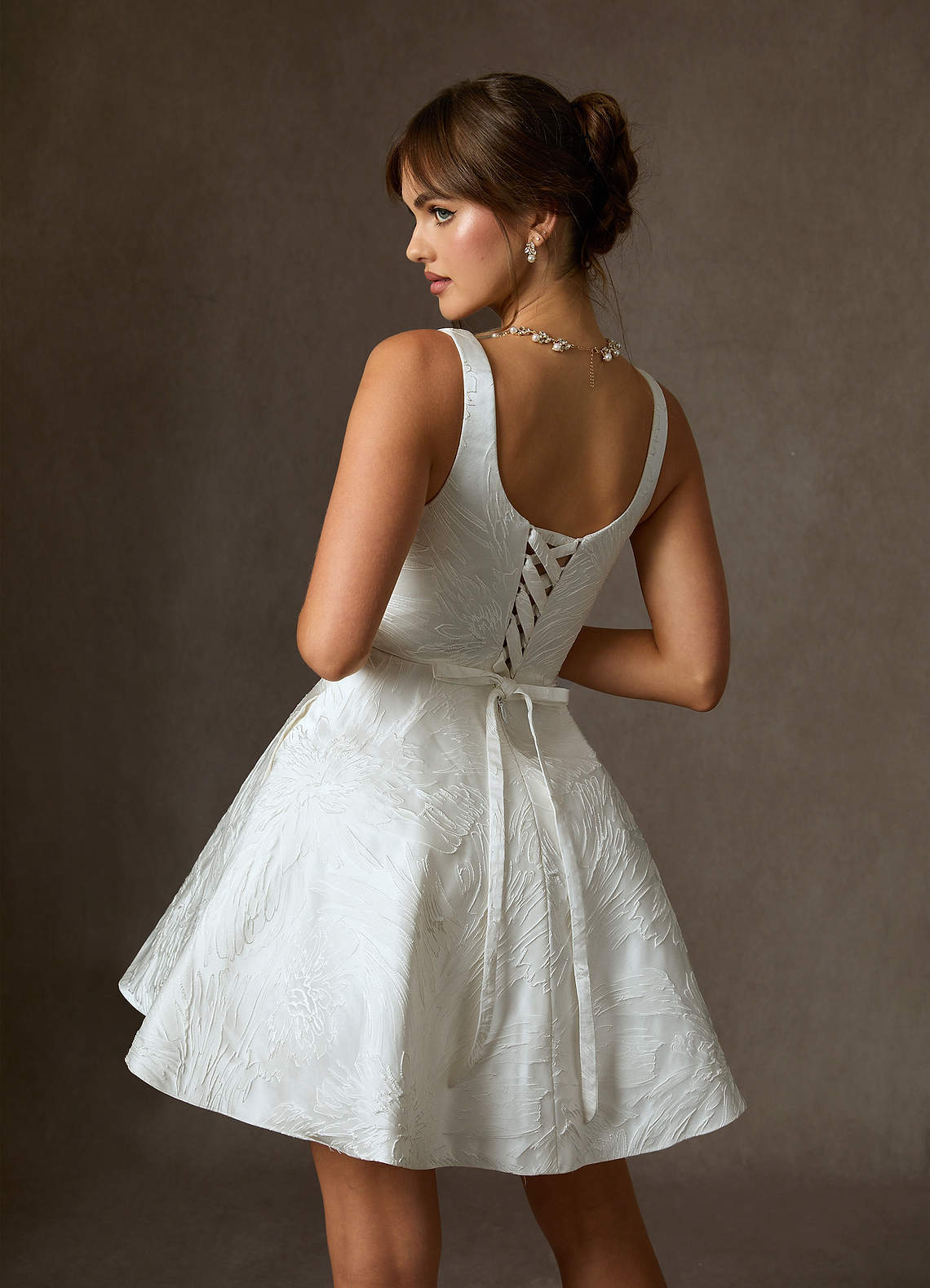 elyessen Regina Diamond White A-Line with Pockets Floral Jacquard Dress